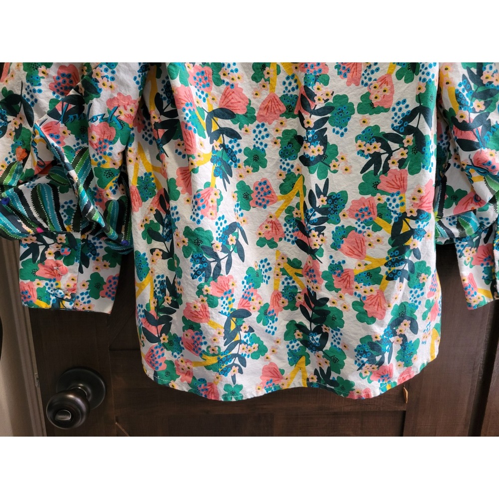 Emily Lovelock Floral Cactus Print Puff Sleeve Ruffle Neck Blouse XS US 2-4 - Picture 9 of 13